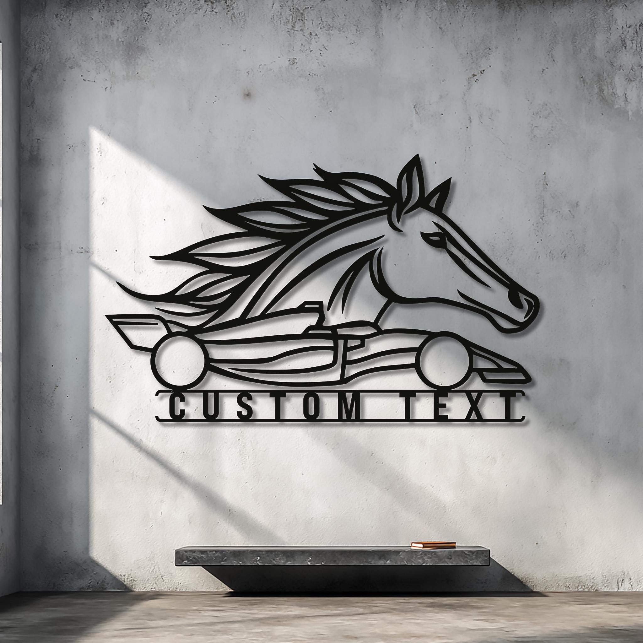 Personalized horsepower metal sign with a clean laser-cut silhouette.