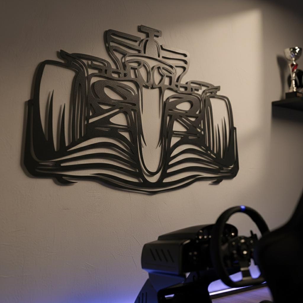 Custom Formula Style Car Metal Wall Art, Personalized Motorsport Sign for Boys Room, Sim Racing Setup Decor, Grand Prix Silhouette Gift image 1