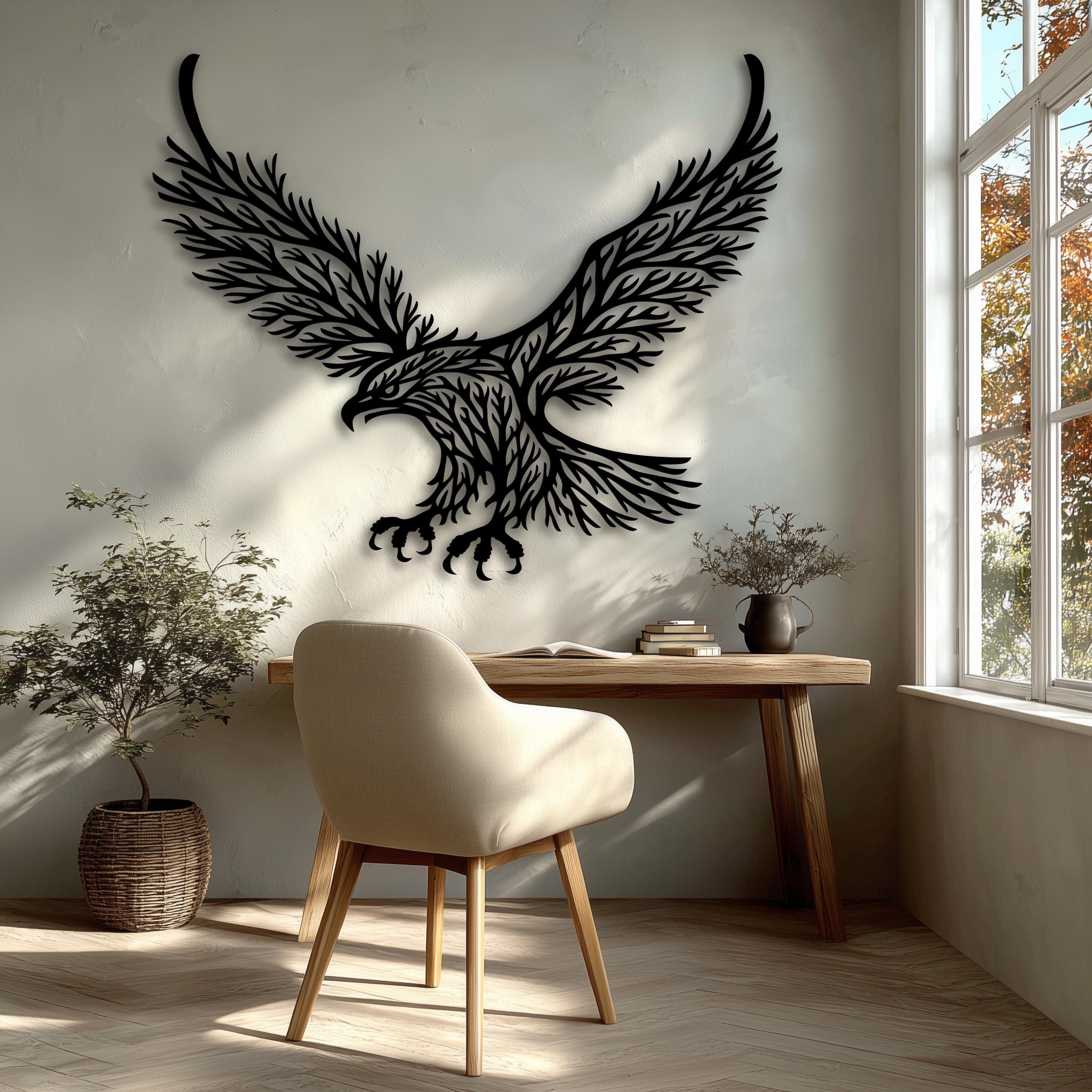 Veteran wall art theme, black metal eagle sign for office or man cave décor