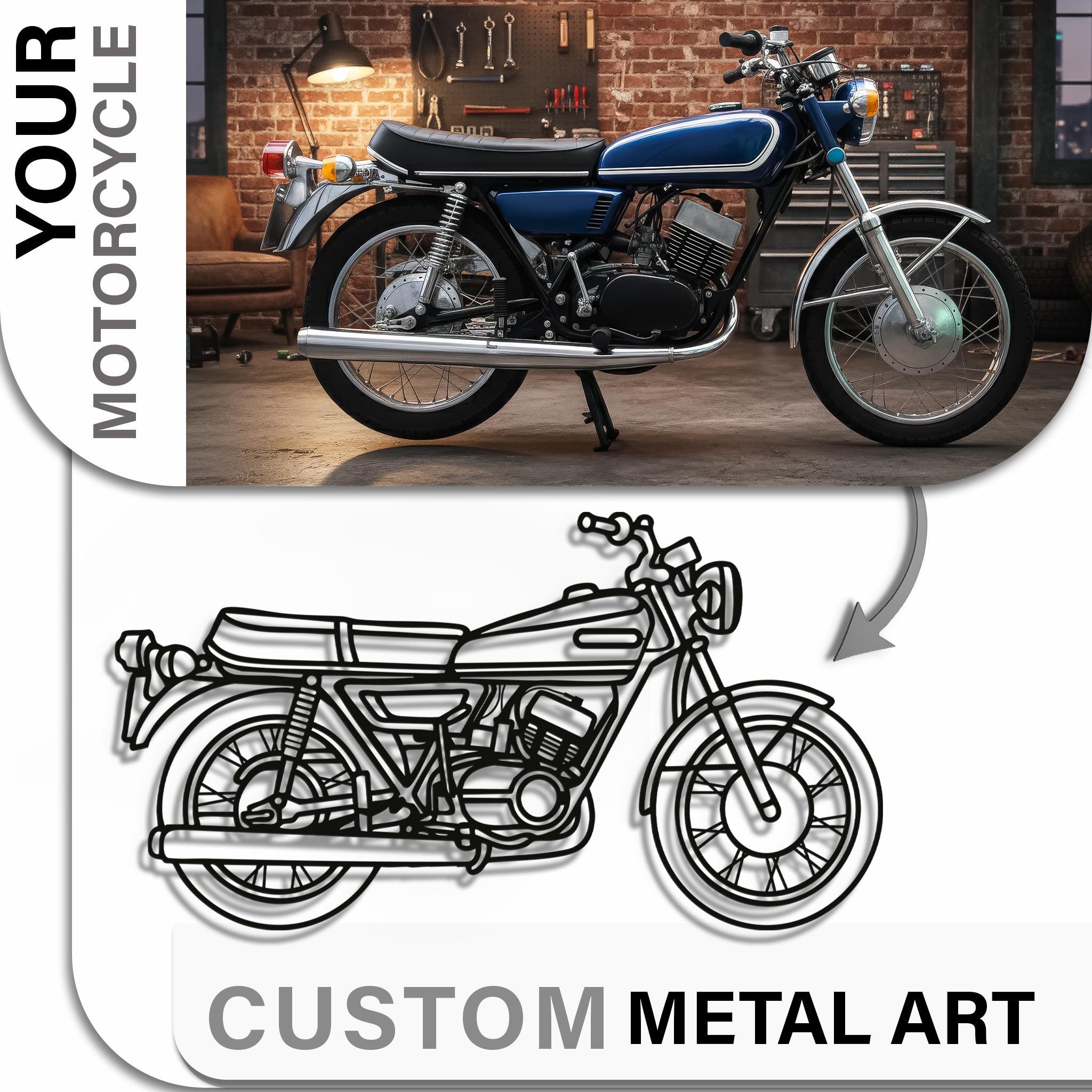 Personalized Motorcycle Metal Wall Art from Photo , Custom Biker Garage Sign, Motorbike Portrait Gift, Rider Decor for Dad image 2