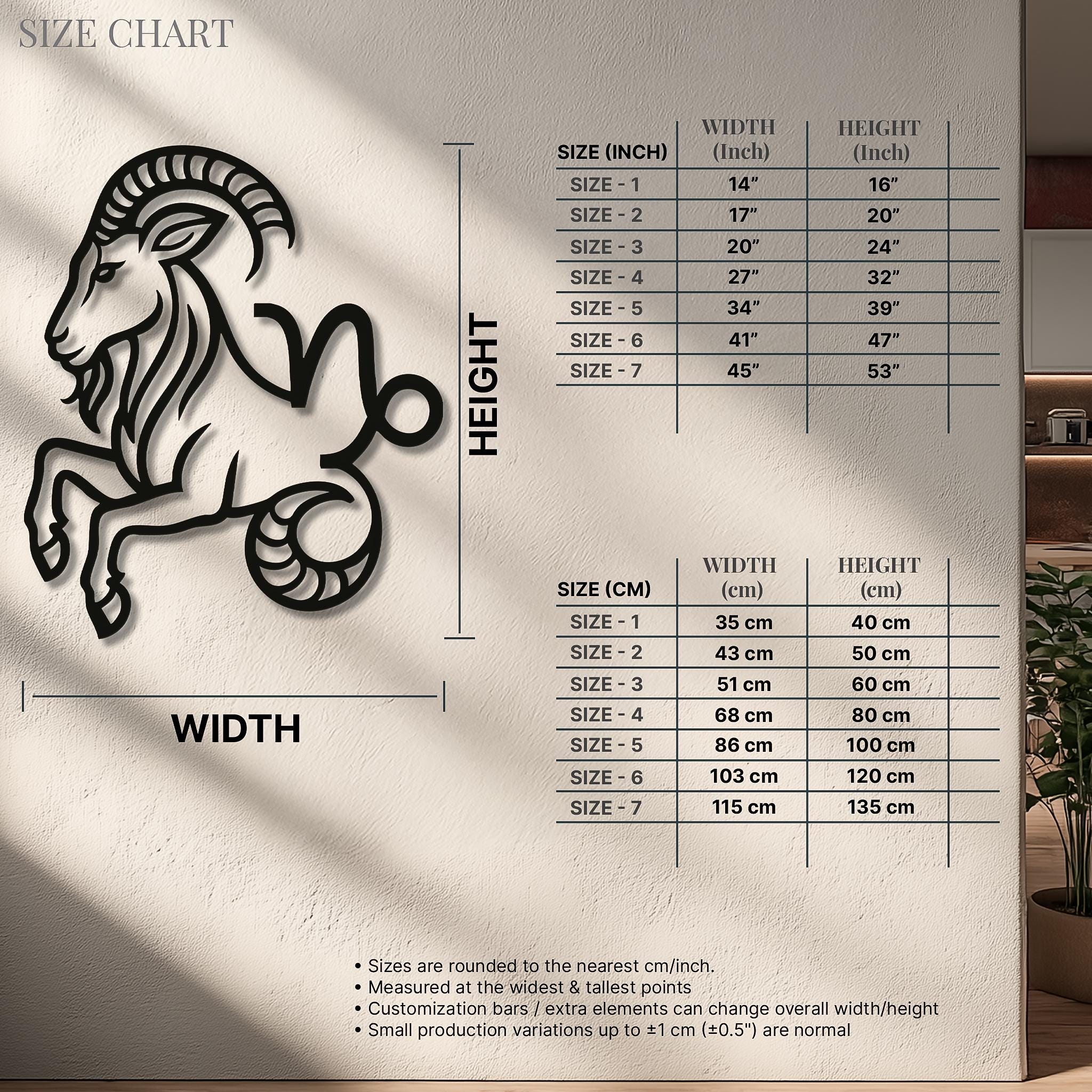 May include: A black wall-mounted metal cutout featuring the Capricorn zodiac symbol, depicted as a stylized goat with curved horns and a fish tail. The design is composed of clean, bold lines that form the silhouette of the mythical creature.